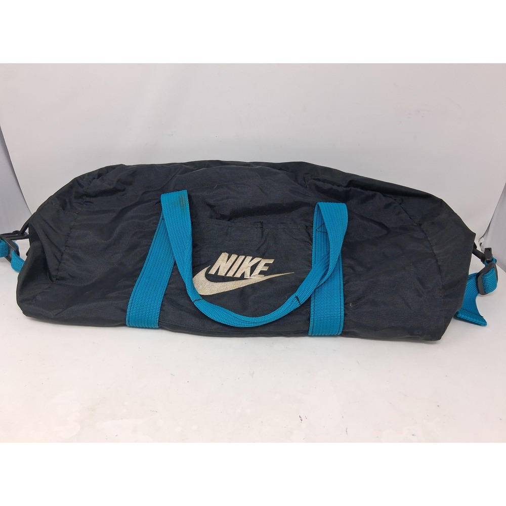 Vintage Nike Duffel Bag Black Teal 90s Nylon Gym Travel Bag Made in Korea